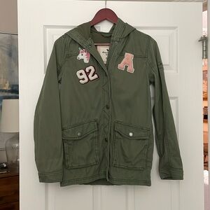 EUC Abercrombie Kids Army Green Hooded Jacket - 15/16